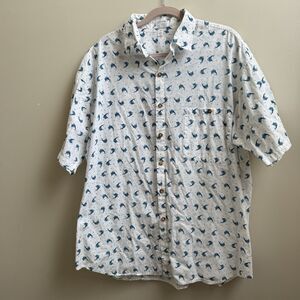 Columbia Sword Fish Pattern Button Down Men’s Shirt Short Sleeve Size XL